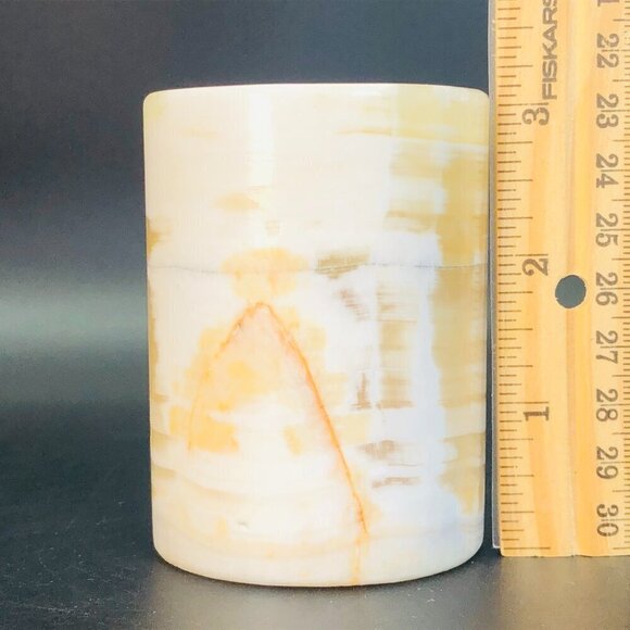 80s Cylindrical Natural Stone Pencil Holder Minimalist Onyx Desktop Organizer - Picture 10 of 10
